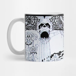 BLACK WHITE SKULL, BUTTERFLIES,OWLS AND FANTASTIC CREATURES Psychedelic Fantasy Mug